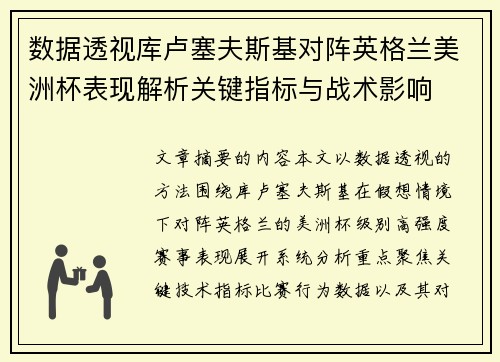 数据透视库卢塞夫斯基对阵英格兰美洲杯表现解析关键指标与战术影响